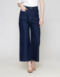 ZES Denim Long Pants Wide Leg Double Pocket Under Waist BLDD003