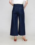 ZES Denim Long Pants Wide Leg Double Pocket Under Waist BLDD003