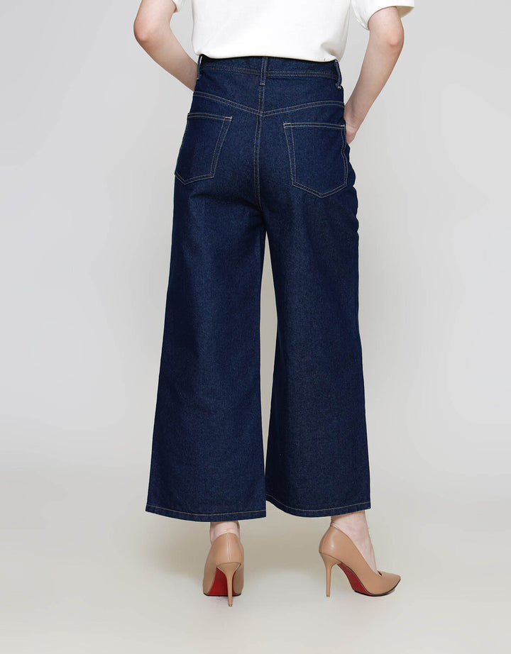 ZES Denim Long Pants Wide Leg Double Pocket Under Waist BLDD003