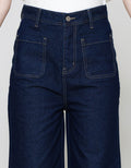ZES Denim Long Pants Wide Leg Double Pocket Under Waist BLDD003