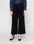 ZES Denim Long Pants Wide Leg Double Pocket Under Waist BLDD003