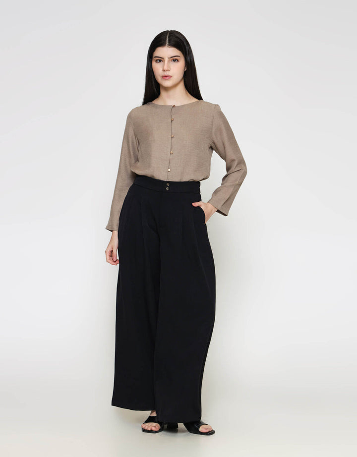 ZES Double Button Wide Leg Celana Panjang Wanita NIFWB012