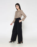 ZES Double Button Wide Leg Celana Panjang Wanita NIFWB012