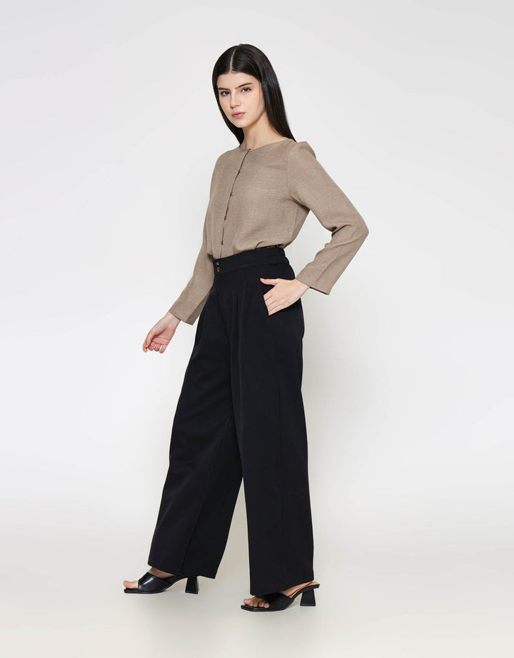 ZES Double Button Wide Leg Celana Panjang Wanita NIFWB012