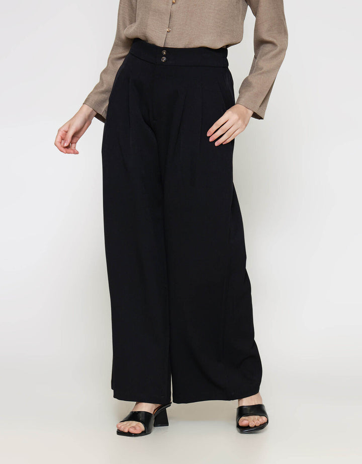 ZES Double Button Wide Leg Celana Panjang Wanita NIFWB012