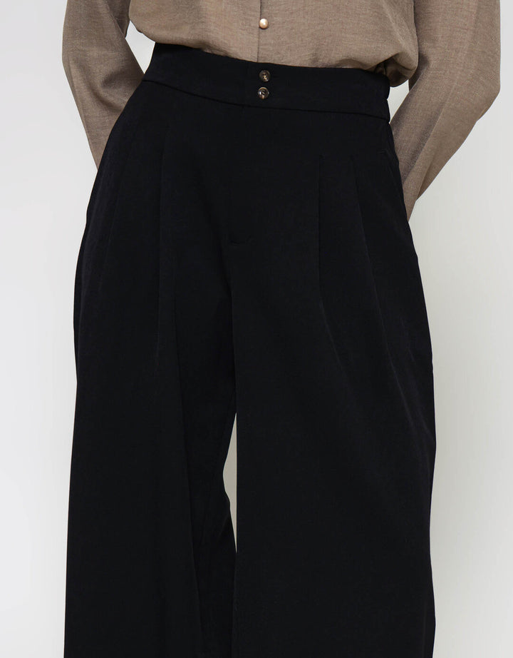 ZES Double Button Wide Leg Celana Panjang Wanita NIFWB012