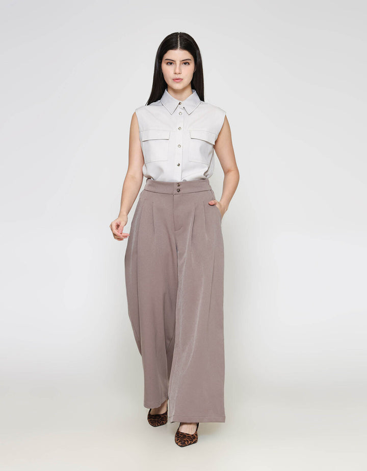 ZES Double Button Wide Leg Celana Panjang Wanita NIFWB012