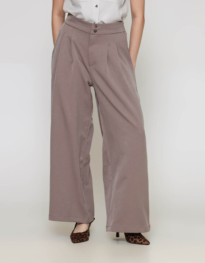 ZES Double Button Wide Leg Celana Panjang Wanita NIFWB012