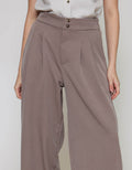 ZES Double Button Wide Leg Celana Panjang Wanita NIFWB012