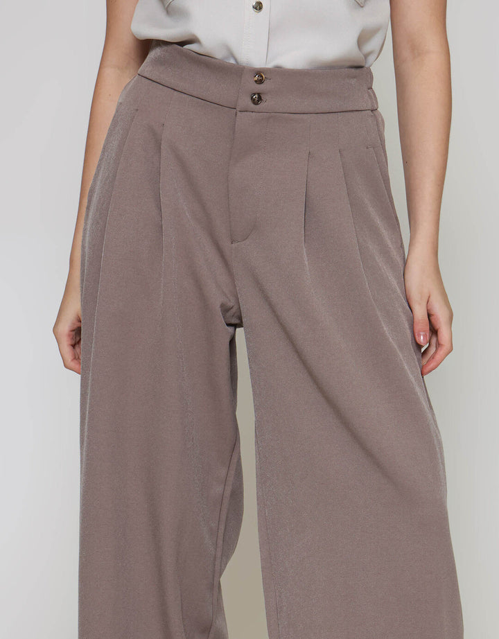 ZES Double Button Wide Leg Celana Panjang Wanita NIFWB012
