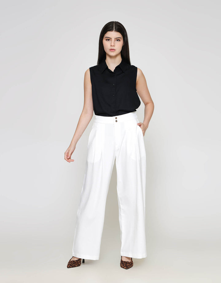 ZES Double Button Wide Leg Celana Panjang Wanita NIFWB012
