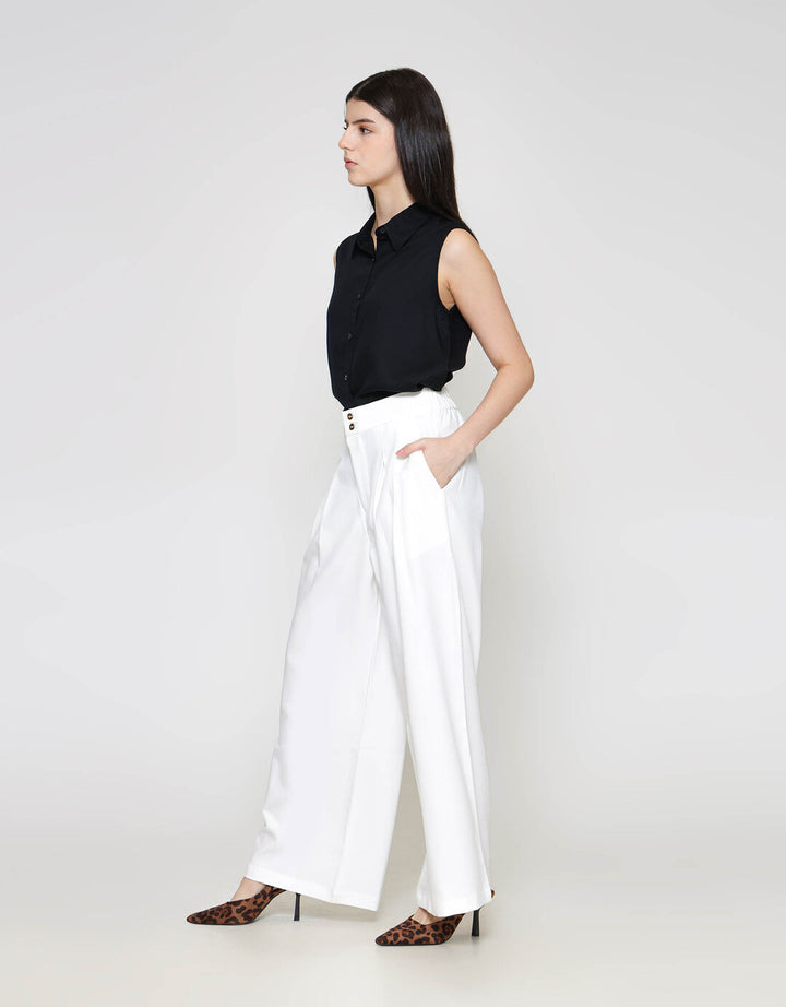 ZES Double Button Wide Leg Celana Panjang Wanita NIFWB012