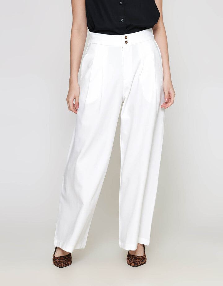 ZES Double Button Wide Leg Celana Panjang Wanita NIFWB012