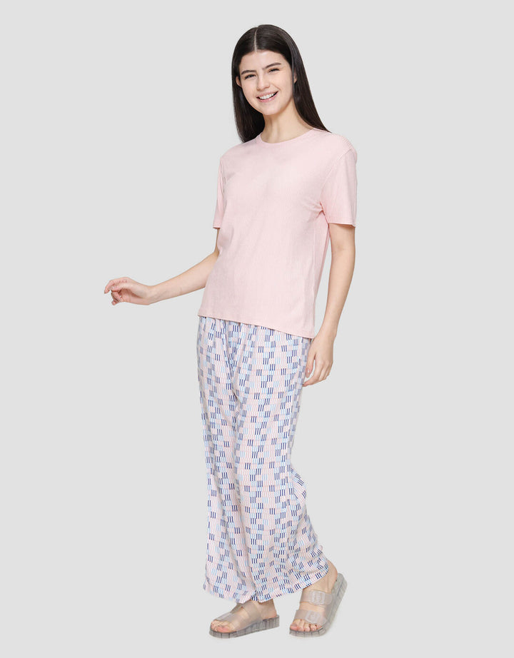 Nevada Rib Top Woven Bottom Stripe Small Piyama Set Wanita