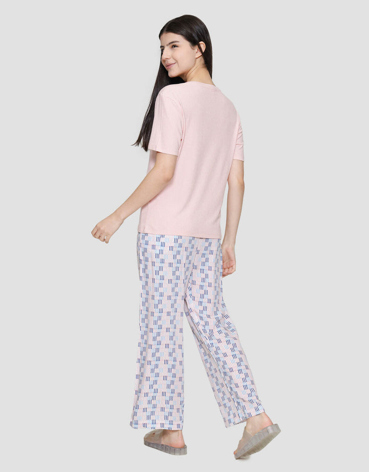 Nevada Rib Top Woven Bottom Stripe Small Piyama Set Wanita