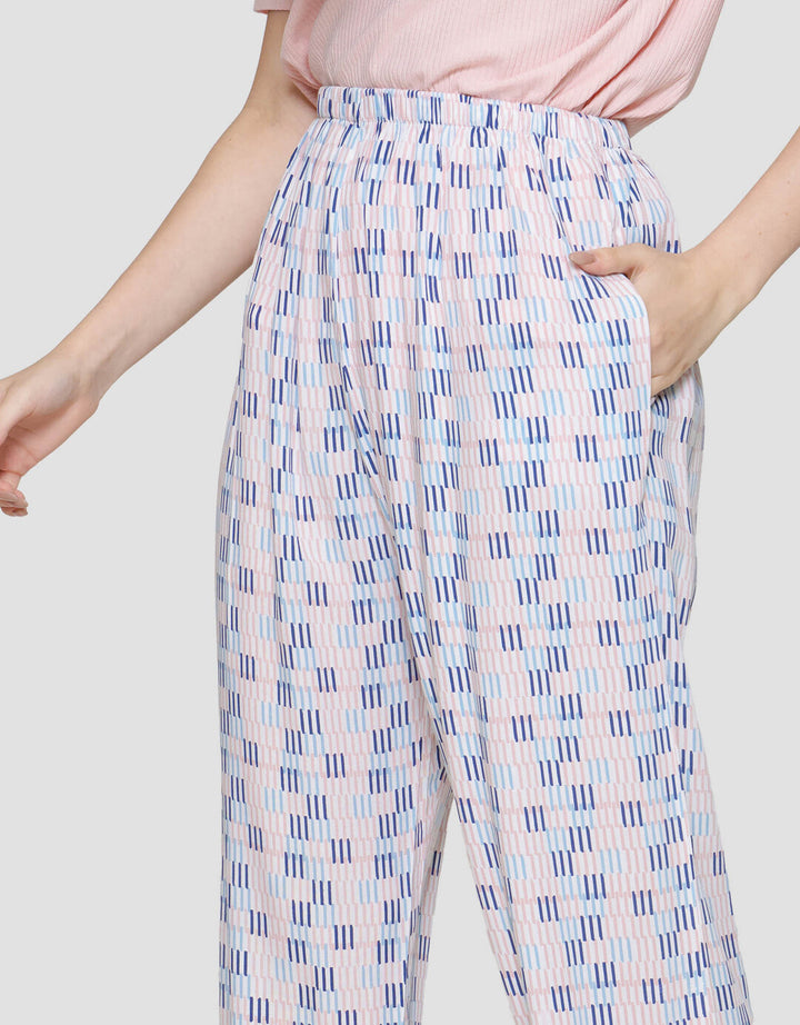 Nevada Rib Top Woven Bottom Stripe Small Piyama Set Wanita