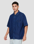 Nevada Plain Stripe Boxy Oversize With Pocket Kemeja Denim Pria