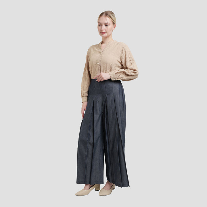 Nevada Wide Leg Pleats Celana Panjang Wanita