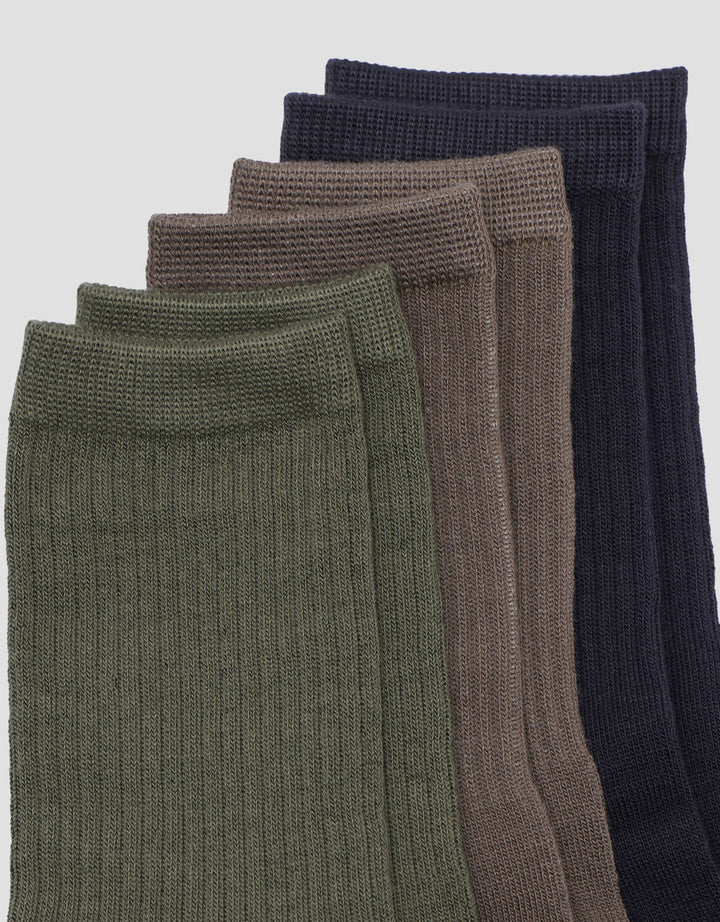 Cole 3Pk Quarter Rib Solid Color Kaus Kaki Pria