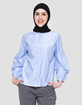 Annisa Buttoned Down Stripe With Puff Sleeve Blouse Wanita