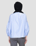 Annisa Buttoned Down Stripe With Puff Sleeve Blouse Wanita