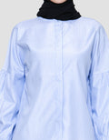 Annisa Buttoned Down Stripe With Puff Sleeve Blouse Wanita