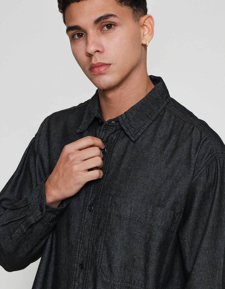 ZES Men Light Denim With 1 Pocket Clayton Kemeja Pria CLAYTON