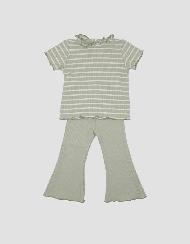 Little M Textured Rib Stripe Pakaian  Set Anak Perempuan