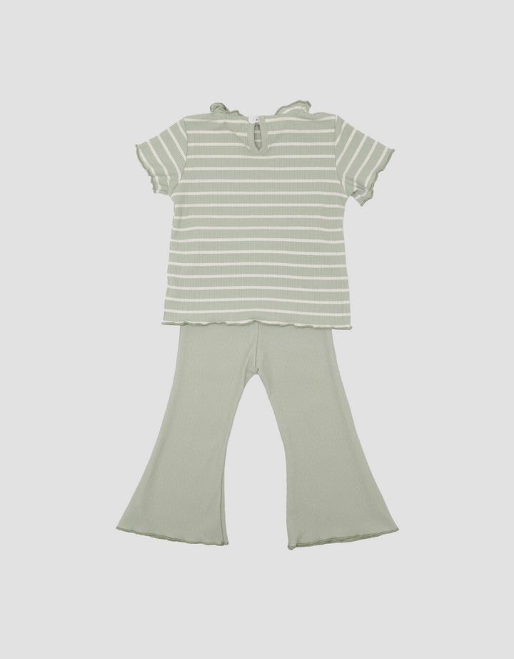 Little M Textured Rib Stripe Pakaian  Set Anak Perempuan