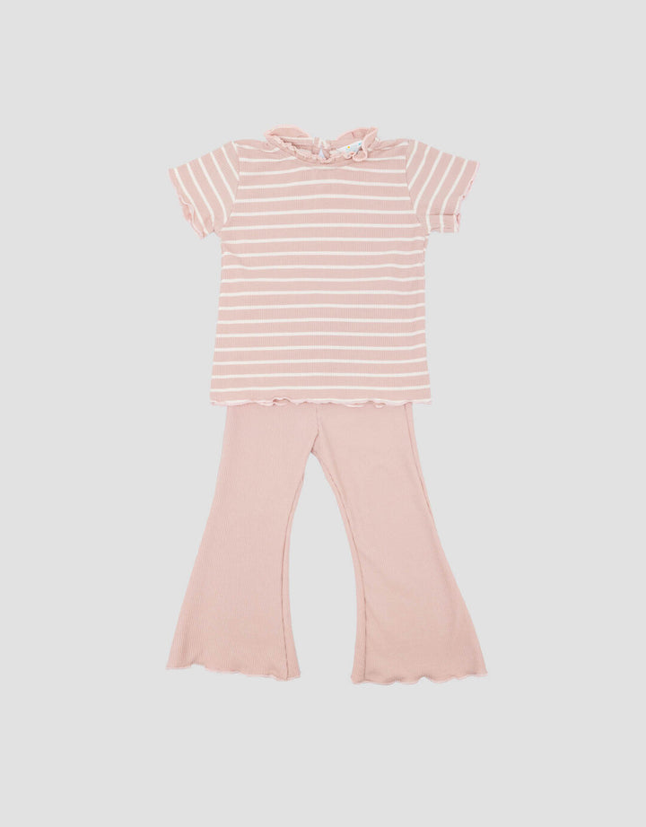 Little M Textured Rib Stripe Pakaian  Set Anak Perempuan