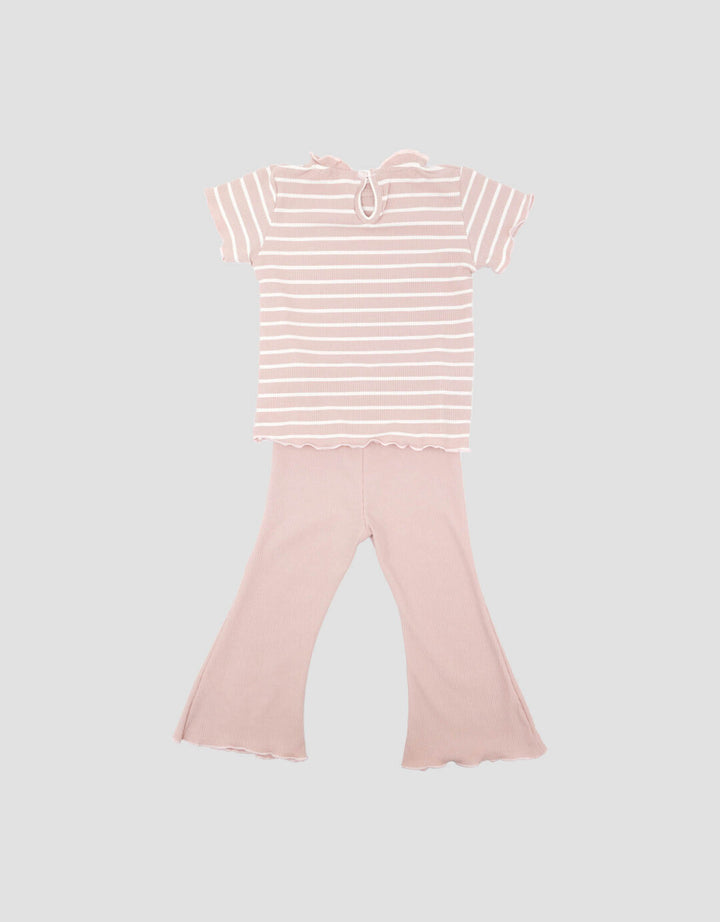 Little M Textured Rib Stripe Pakaian  Set Anak Perempuan