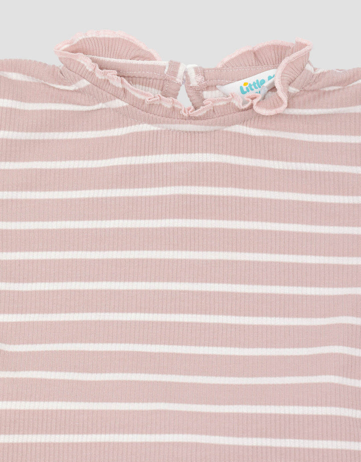 Little M Textured Rib Stripe Pakaian  Set Anak Perempuan