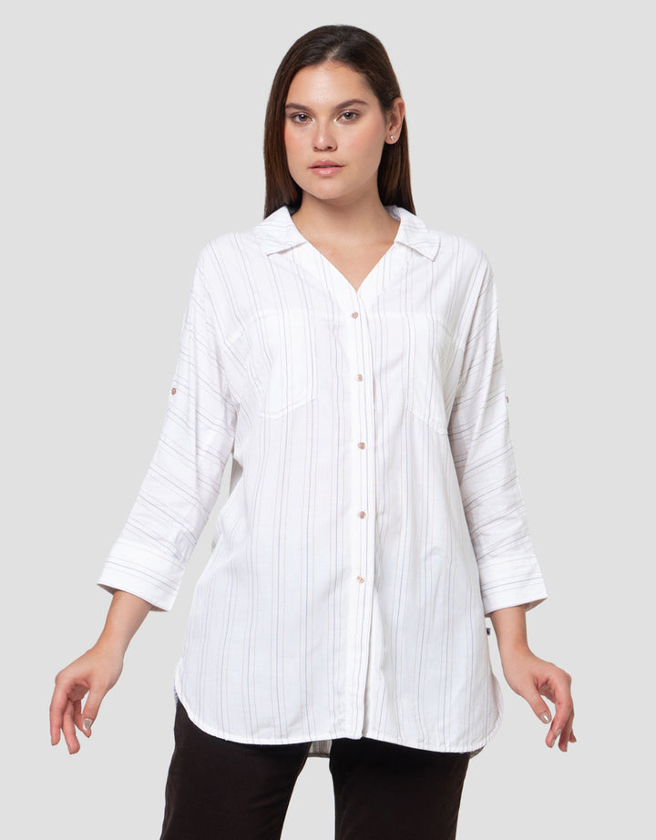 Cardinal Girl Stripes Kemeja Lengan Panjang Wanita