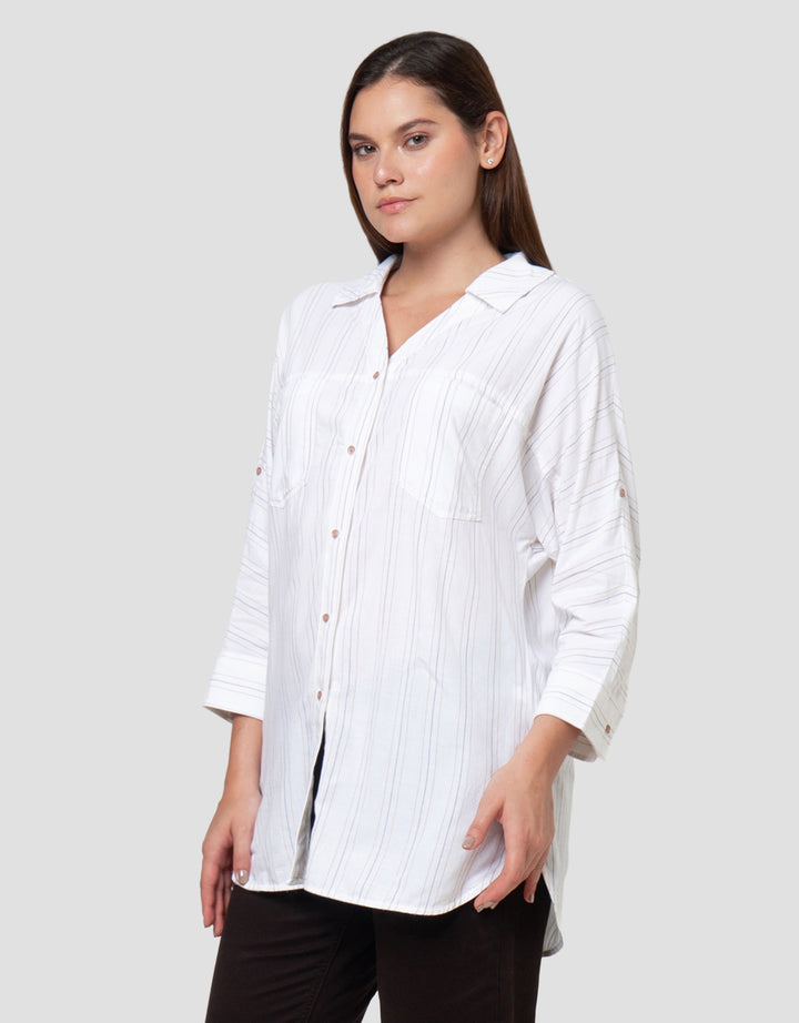 Cardinal Girl Stripes Kemeja Lengan Panjang Wanita