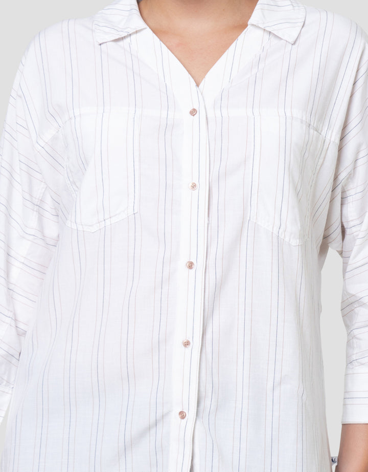 Cardinal Girl Stripes Kemeja Lengan Panjang Wanita