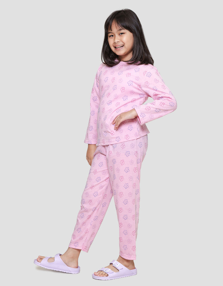 Little M Girls Fullprint Flower Set Baju Tidur Anak Perempuan