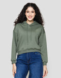 Nevada Solid Crop Fleece Bloom Sweater Wanita