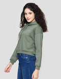 Nevada Solid Crop Fleece Bloom Sweater Wanita