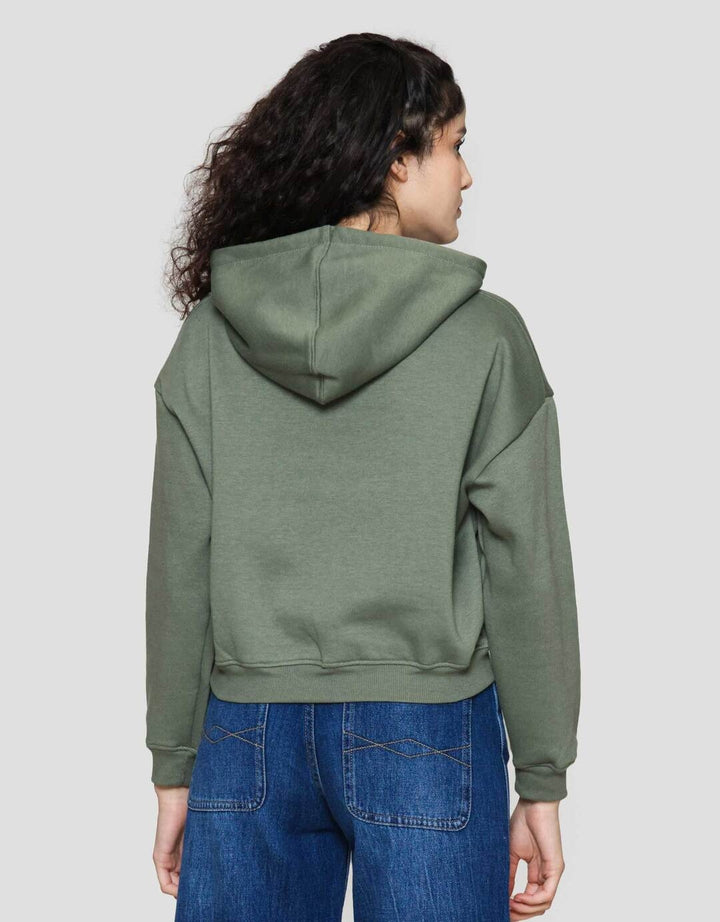 Nevada Solid Crop Fleece Bloom Sweater Wanita
