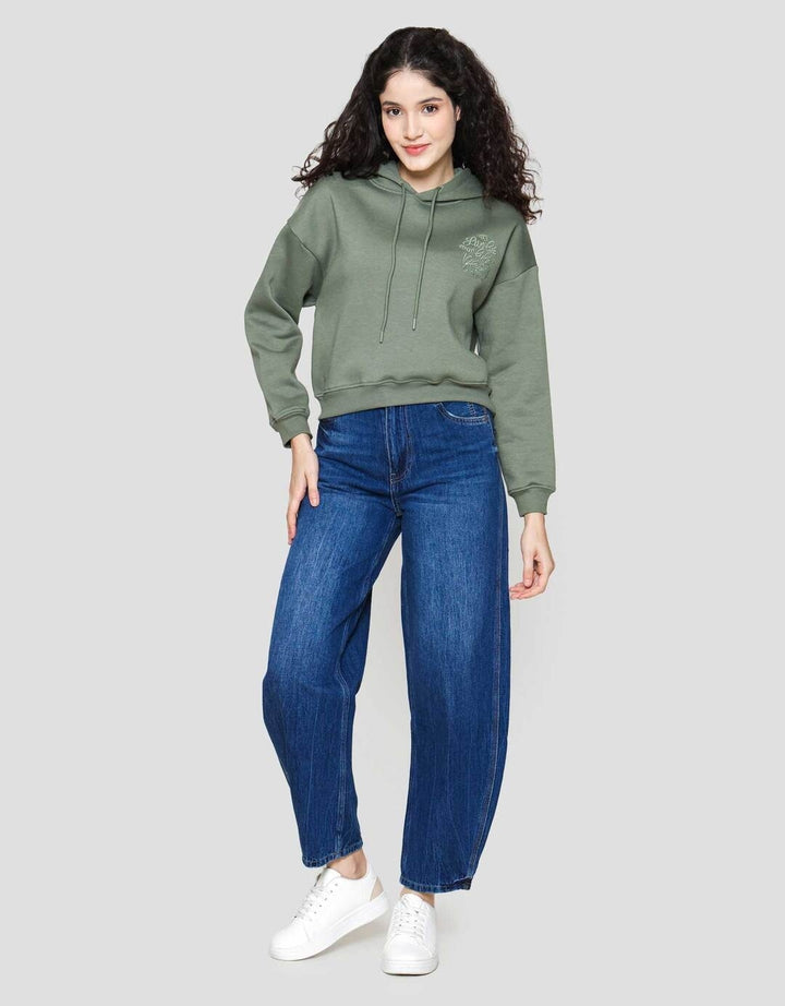 Nevada Solid Crop Fleece Bloom Sweater Wanita