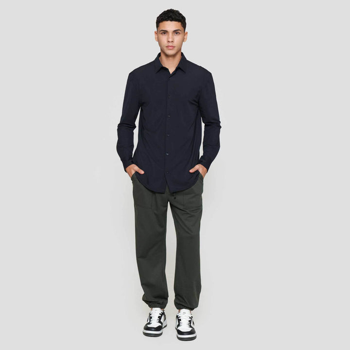 Suko Kemeja Lengan Panjang Bahan Elastis Struktur Kemeja Pria