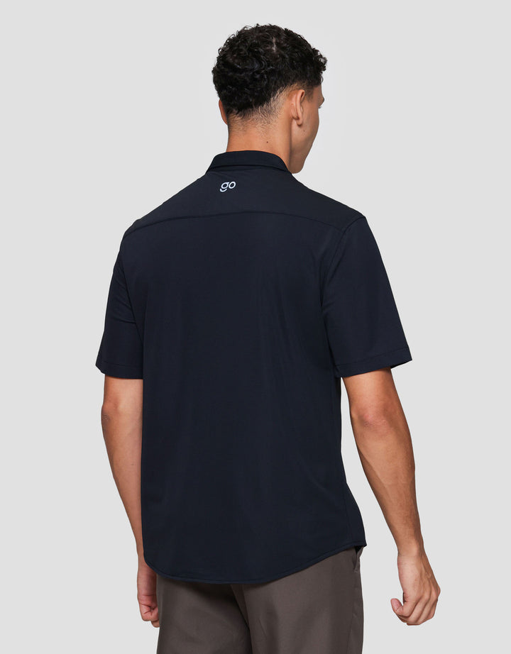 Suko Kemeja Lengan Pendek Bahan Elastis Struktur Pria