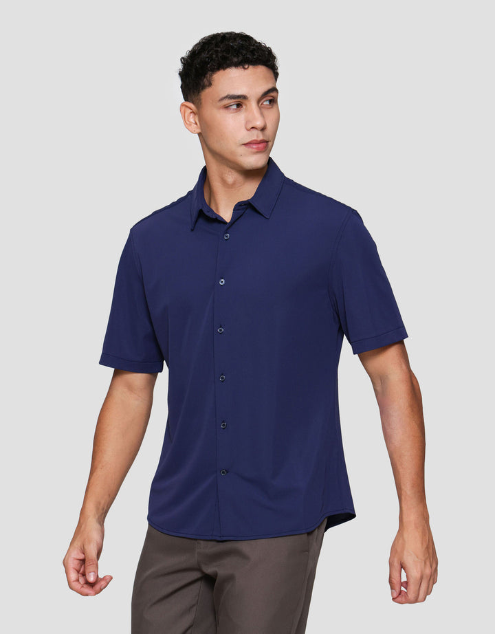 Suko Kemeja Lengan Pendek Bahan Elastis Struktur Pria