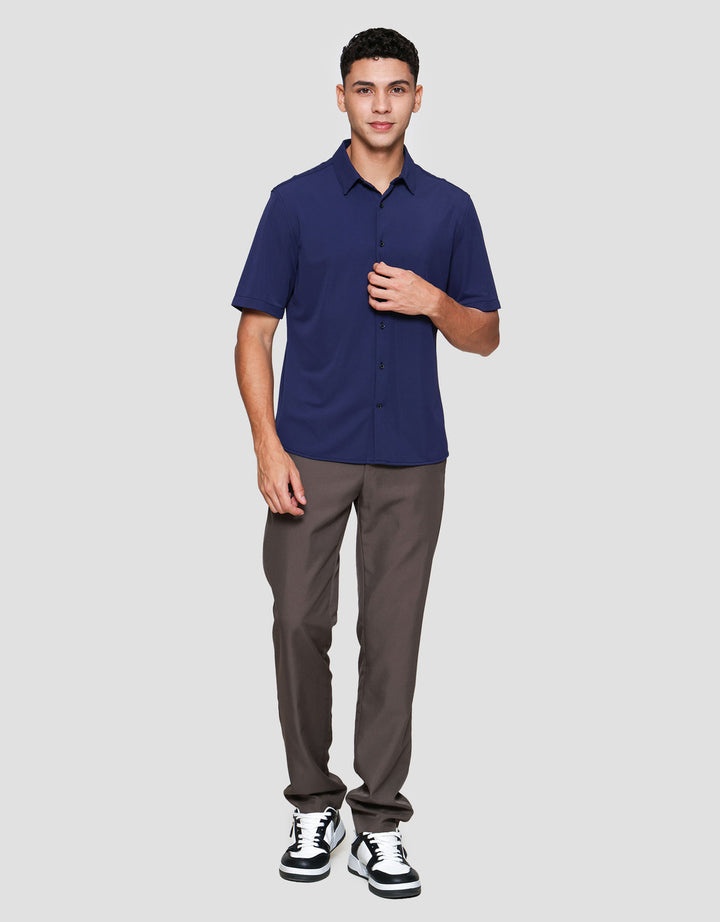 Suko Kemeja Lengan Pendek Bahan Elastis Struktur Pria