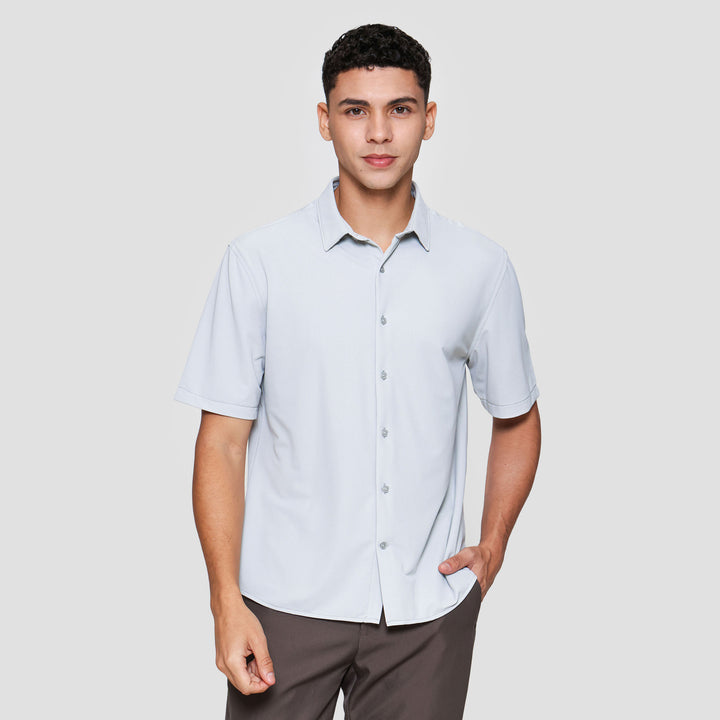 Suko Kemeja Lengan Pendek Bahan Elastis Struktur Pria