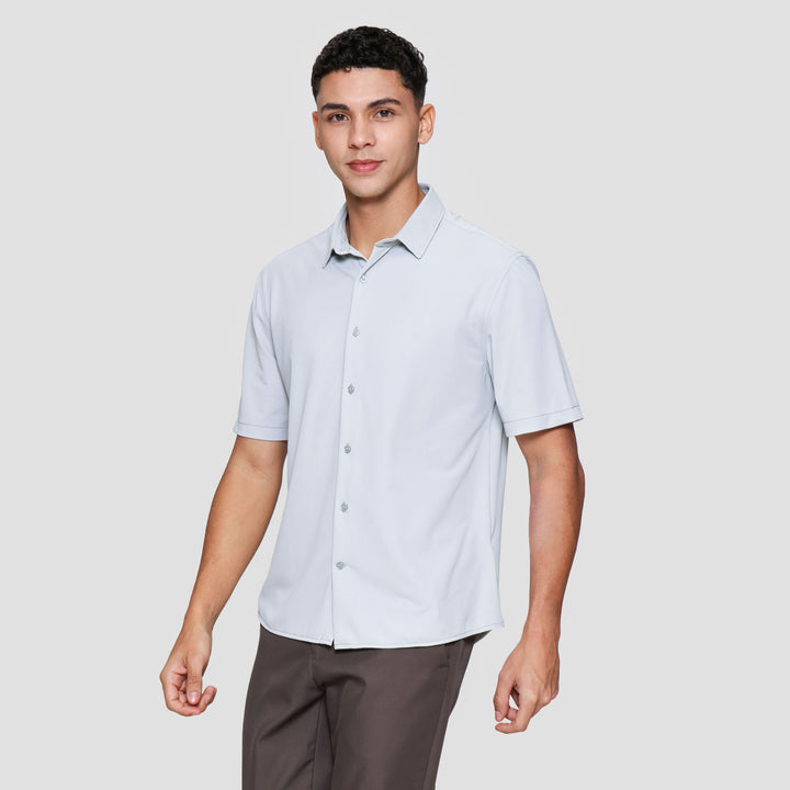 Suko Kemeja Lengan Pendek Bahan Elastis Struktur Pria