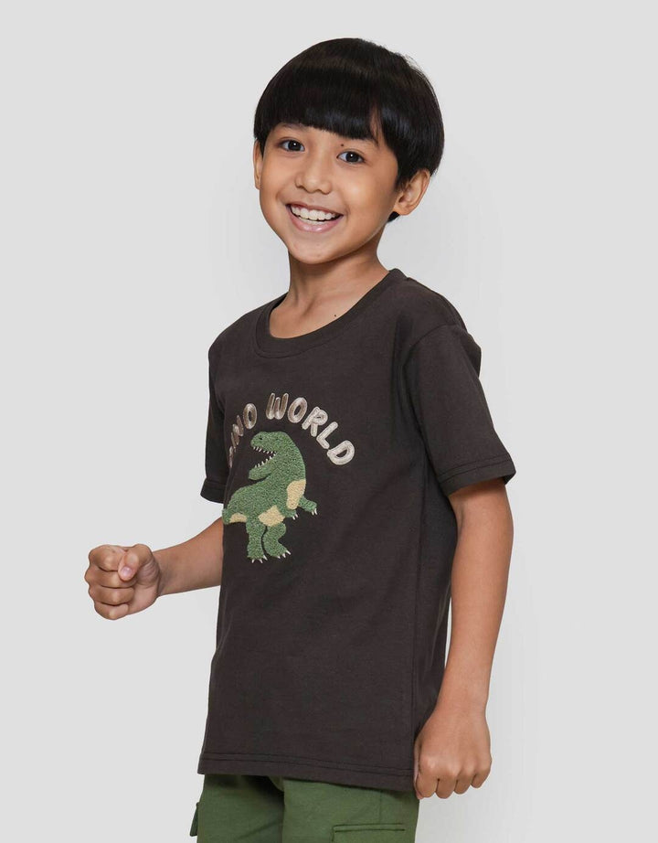 Little M Aplikasi Towel Dino World Kaos Anak Laki-laki