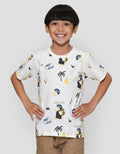 Little M F Print Dino Crew Kaos Anak Laki-laki