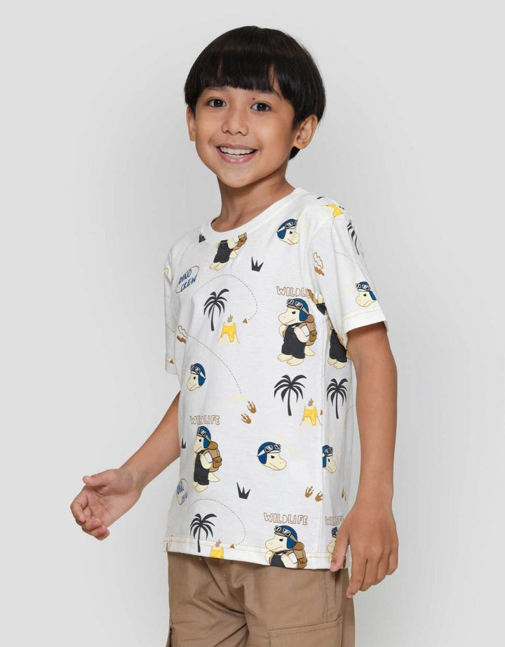 Little M F Print Dino Crew Kaos Anak Laki-laki