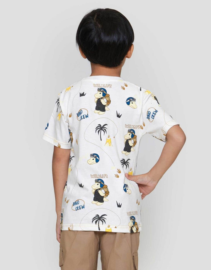 Little M F Print Dino Crew Kaos Anak Laki-laki